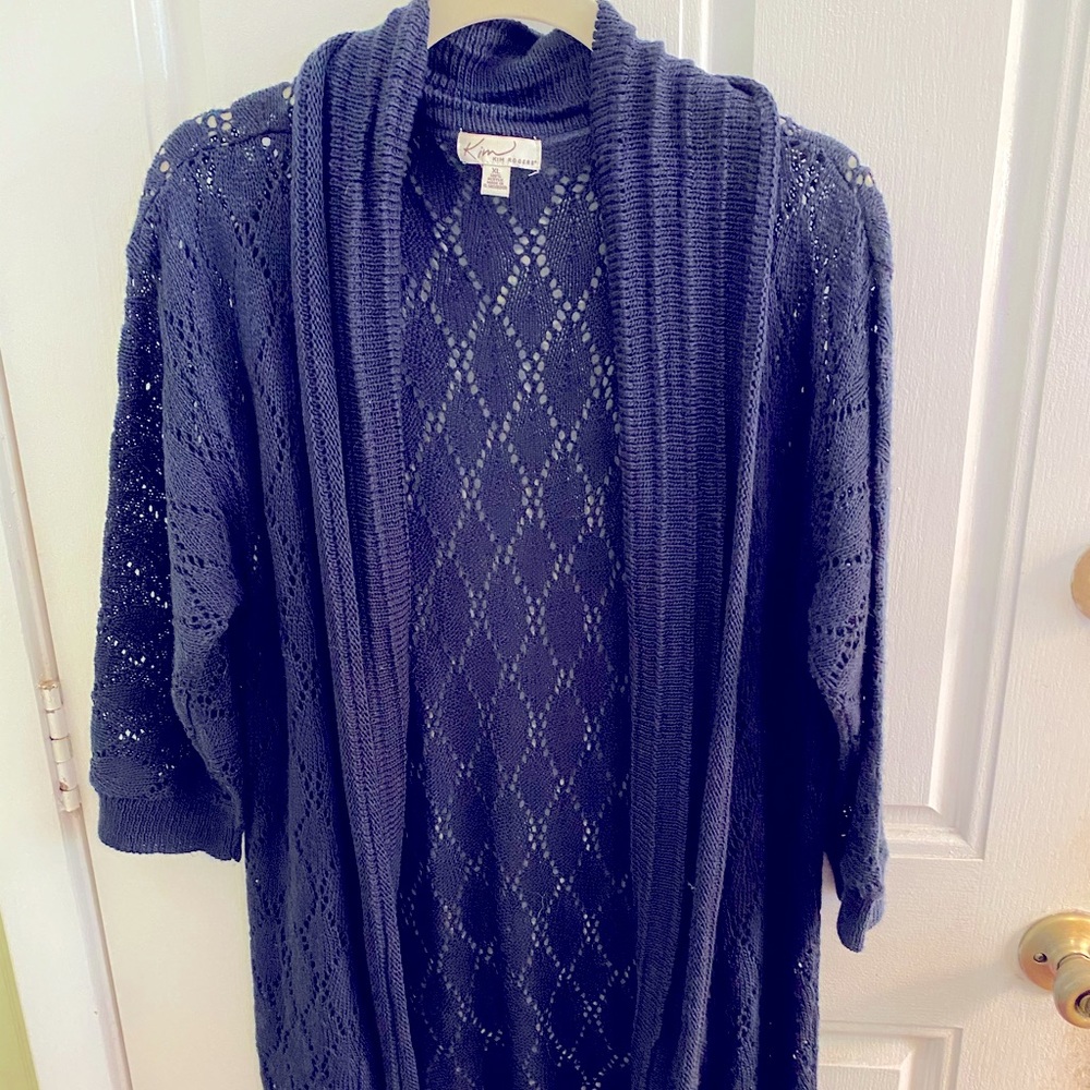 Kim Rogers Long Sleeve Open Front Cardigan - Navy